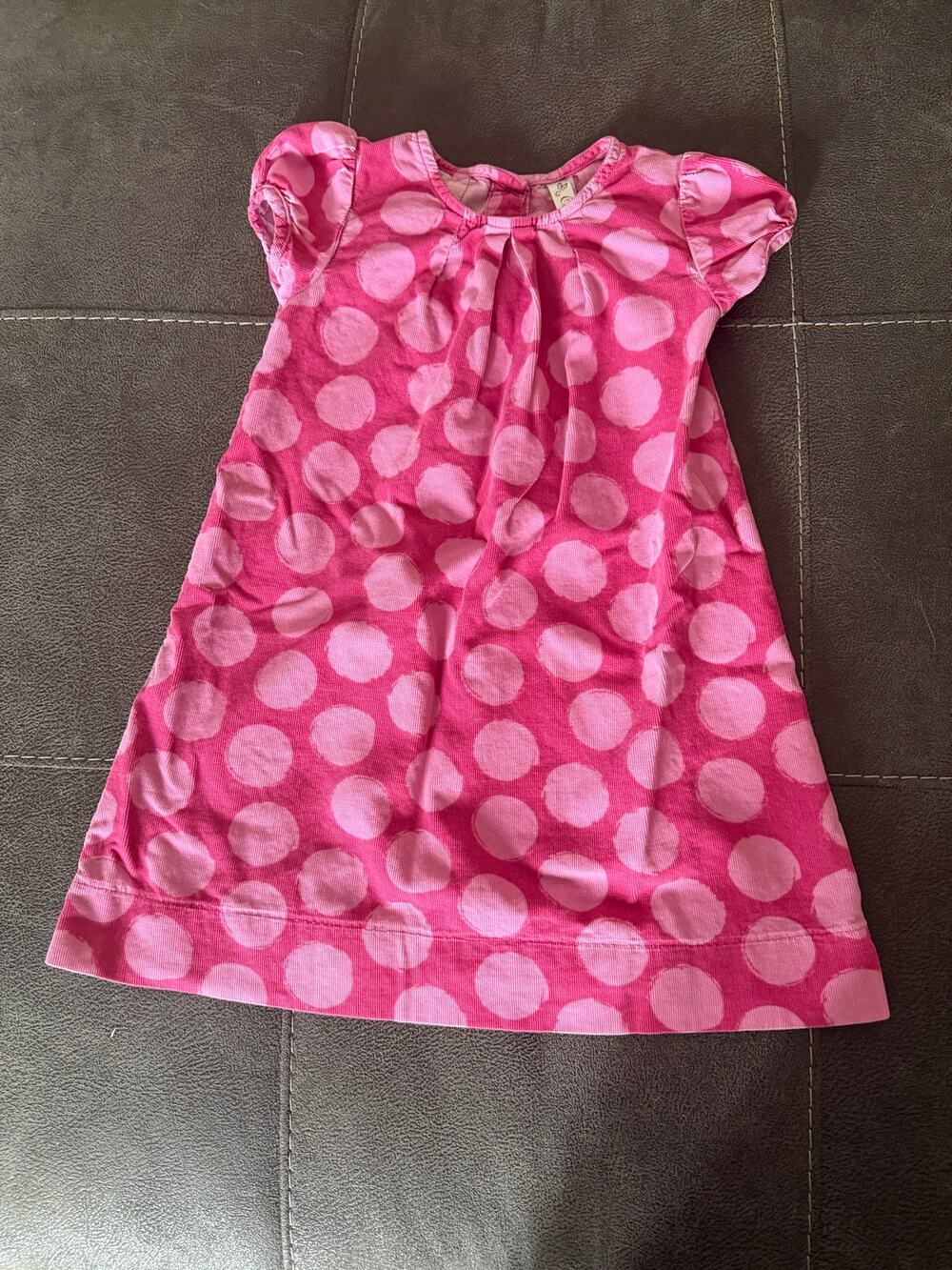 Cherokee Pink Polka Dot Corduroy Dress Short Puff Sleeve